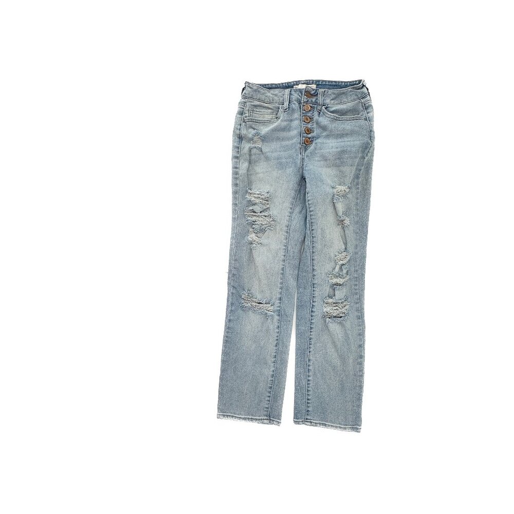 SO High Rise Straight Distressed Button Fly Women's size 3 Blue Denim jeans